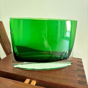 VTG MCM Murano Green Glass Candy Dish MidCentury Modern Trinket Dish Retro 7x3”